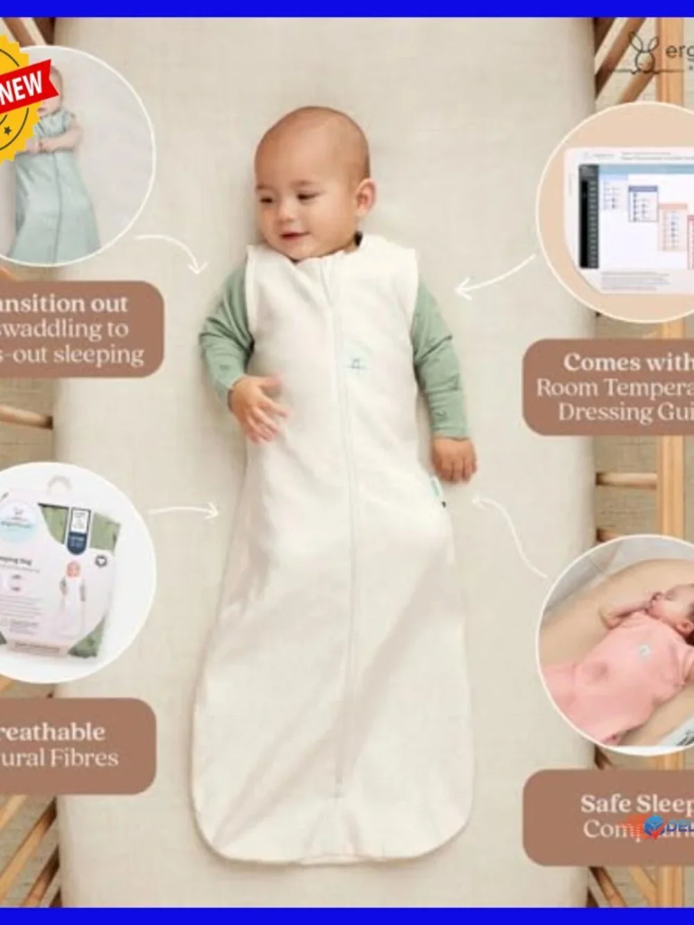 Organic Cotton Baby Sleep Sack 3-12 Months Slim Fit Arms Out Wearable Blanket